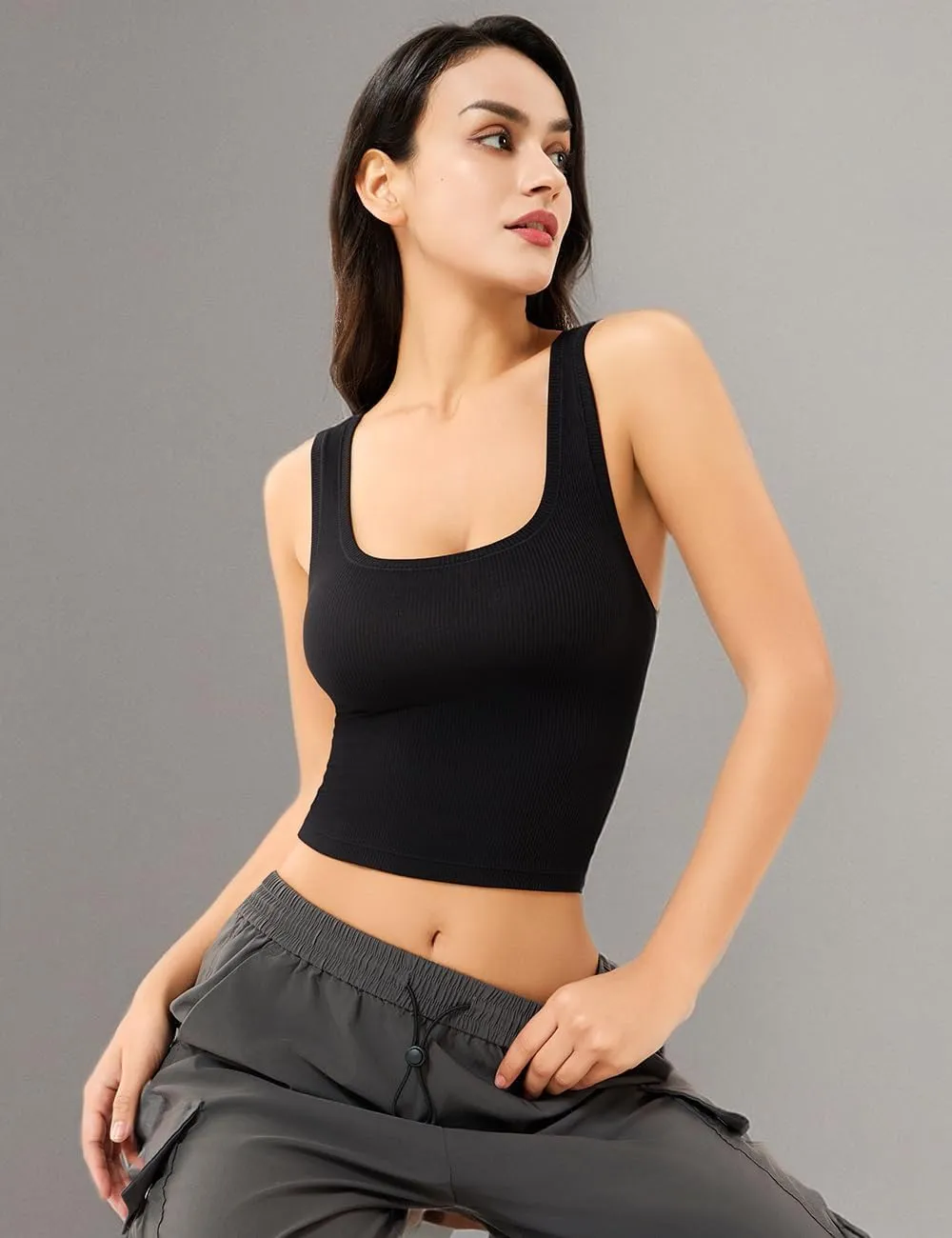 Women's Basic Sleeveless Crop Top Shirt Ribbed Scoop Neck Casual Summer Clothes