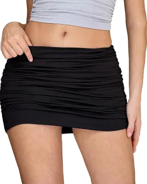 Women's Black Mini Skirt Low-Rise Waist Stretch Bodycon Short Mini Skirt