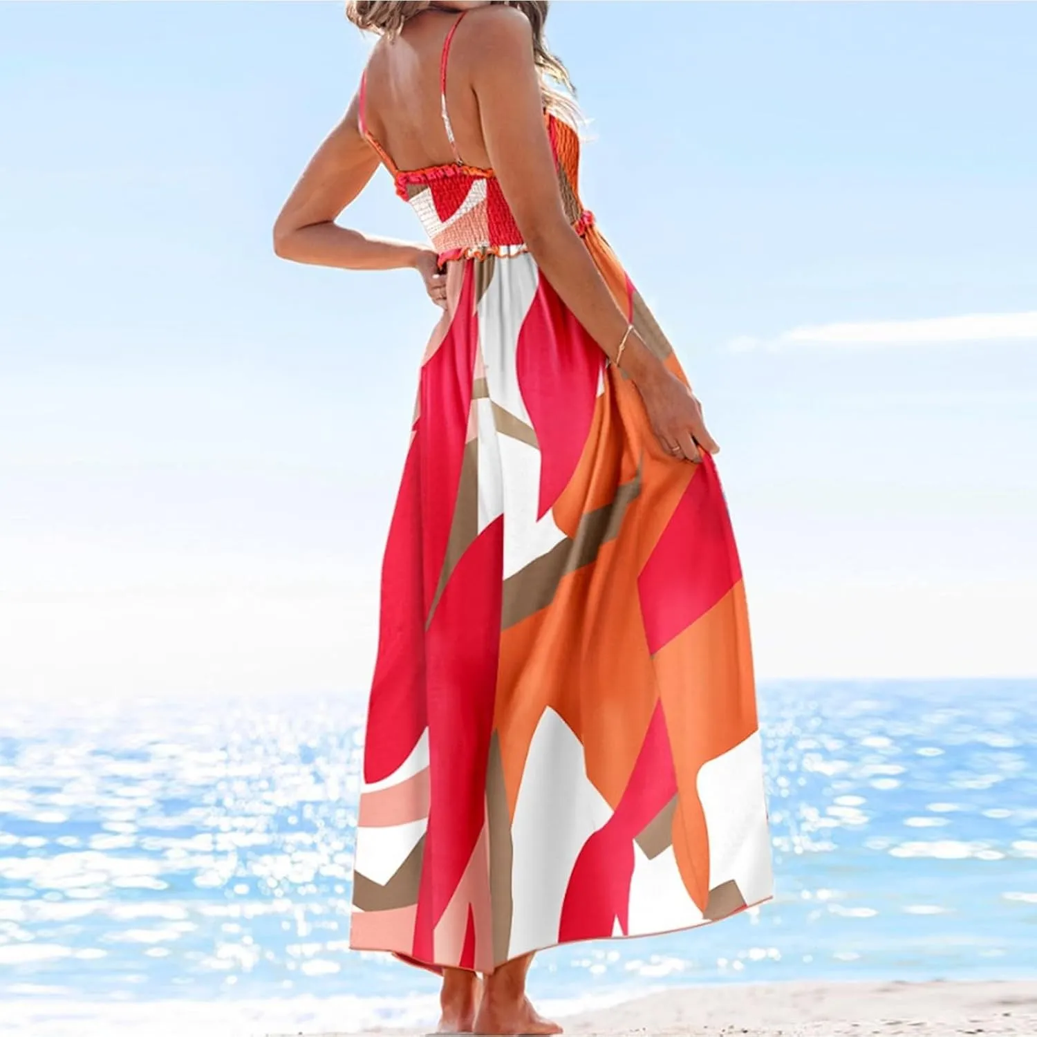 Womens Boho Dresses 2025 Casual Sleeveless Summer Spaghetti Strap Slip Dress Long Floral Dresses Flowy Bohemian Dress