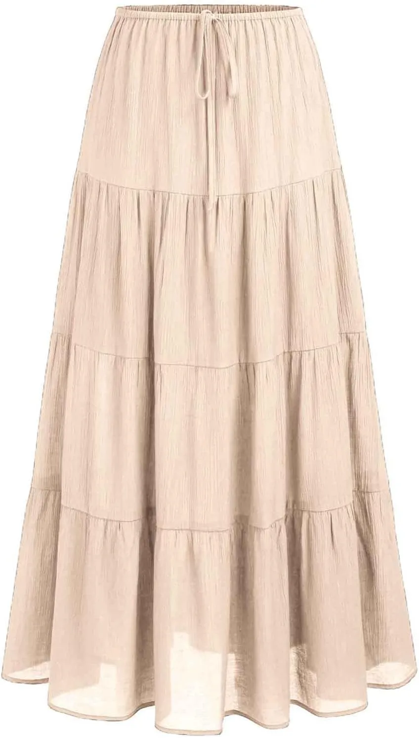 Womens Boho Maxi Skirt Solid Ruffle Swing Elastic High Waisted Pleated Flowy Skirts 2025 Trendy Summer Beach Skorts