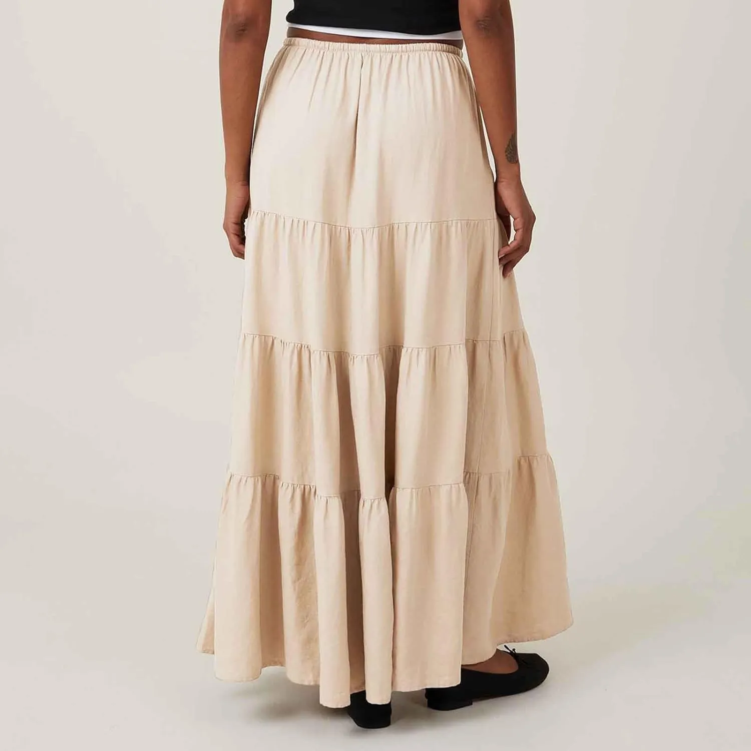 Womens Boho Maxi Skirt Solid Ruffle Swing Elastic High Waisted Pleated Flowy Skirts 2025 Trendy Summer Beach Skorts