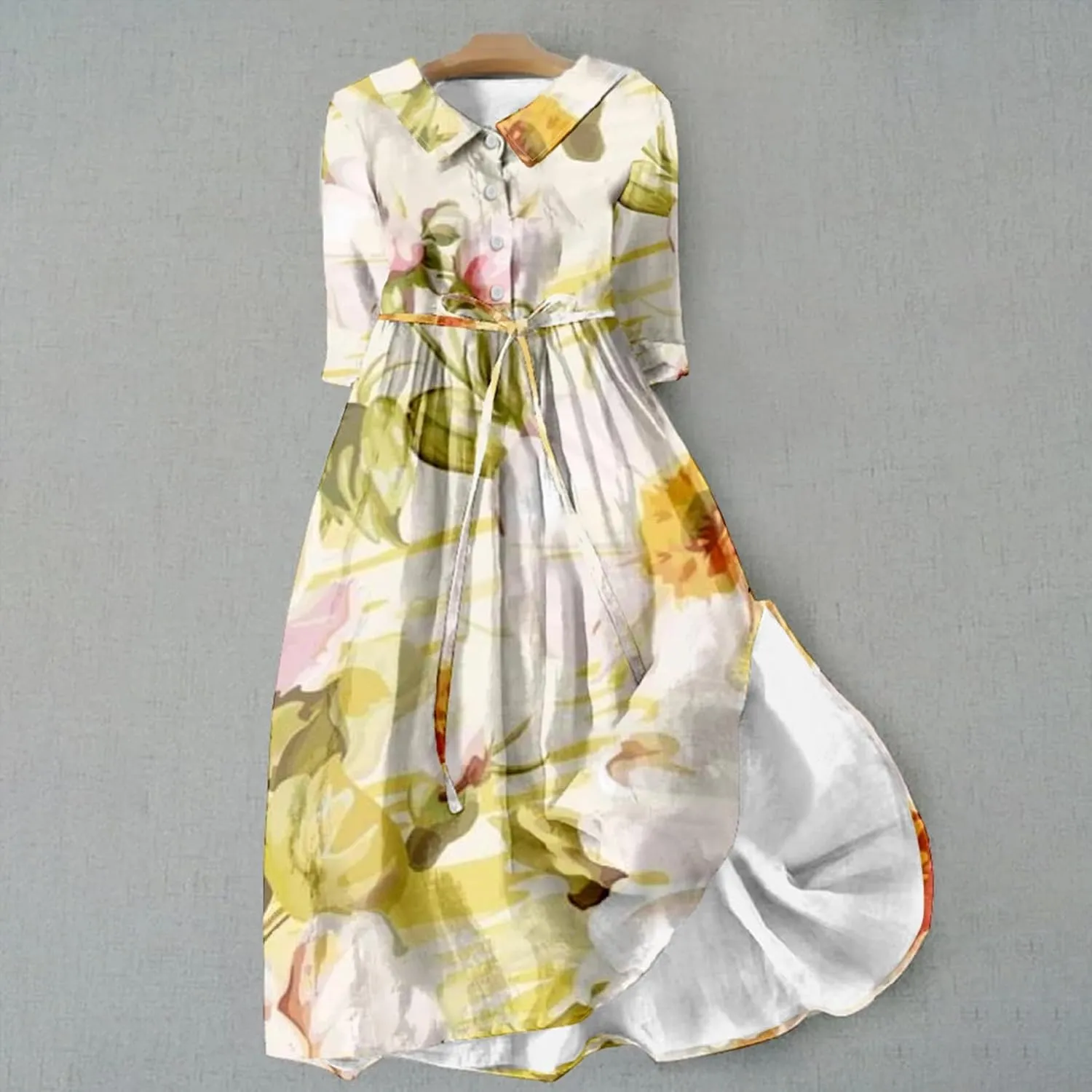 Womens Button Down Dress Floral Boho Short Sleeve Dresses Fashion Korean Style Plus Size Midi Dress