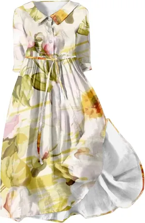 Womens Button Down Dress Floral Boho Short Sleeve Dresses Fashion Korean Style Plus Size Midi Dress
