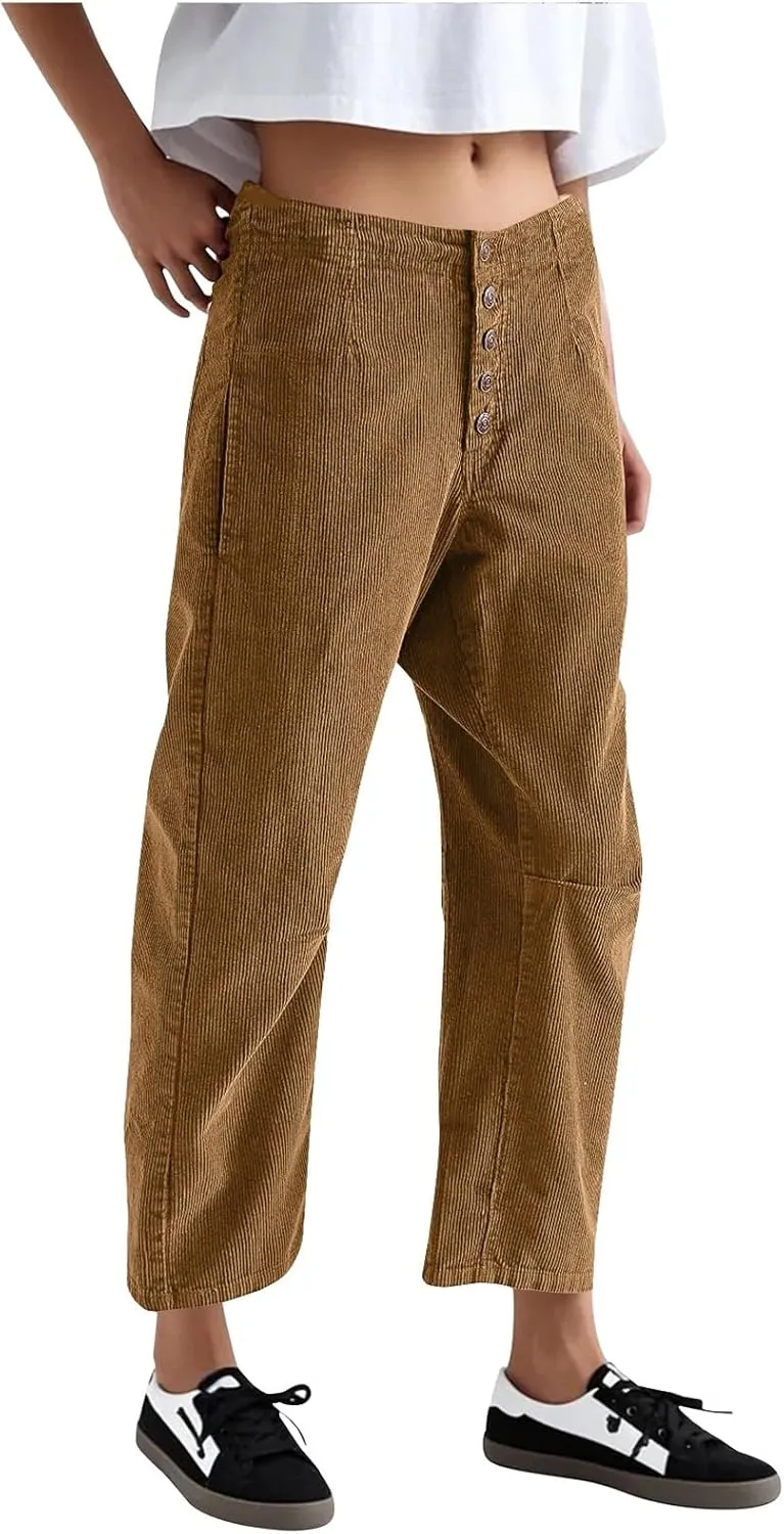 Womens Cargo Pants Button Travel Gym Y2K Straight Leg High Waisted Hiking Pants Baggy Trendy Multiple Pocket Trousers