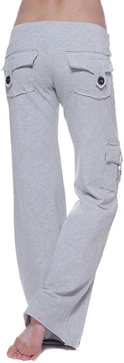 Womens Cargo Pants High Waisted Wide Leg Trousers Elastic Waist Stretch Drawstring Casual Cargo Pants with Pockets