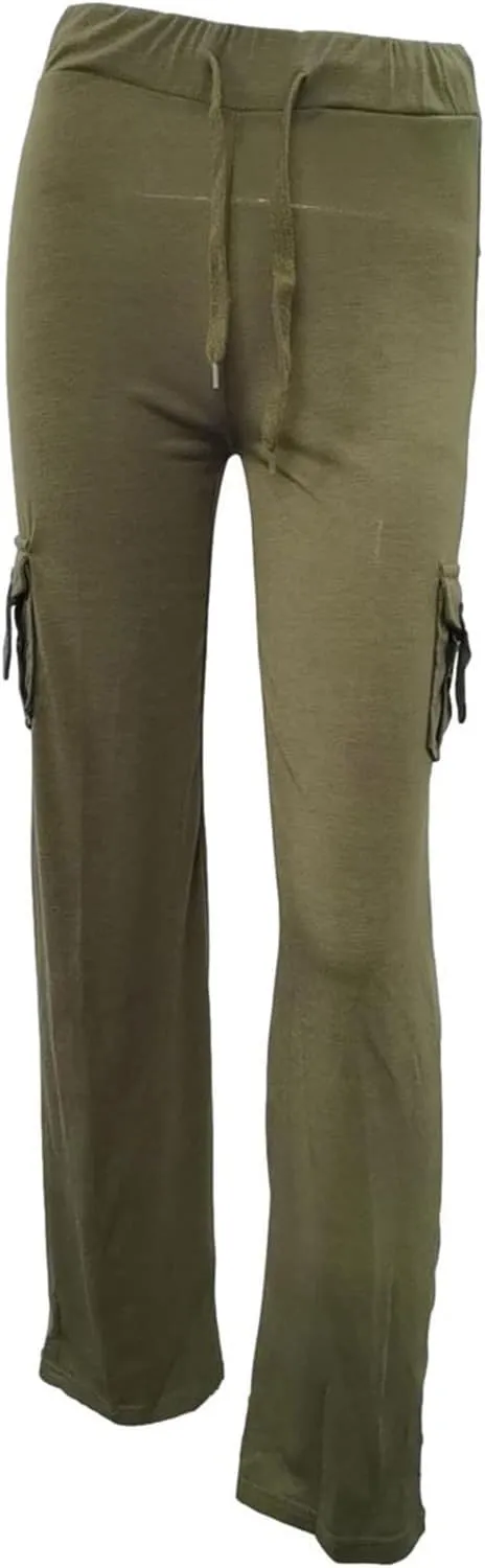 Womens Cargo Pants High Waisted Wide Leg Trousers Elastic Waist Stretch Drawstring Casual Cargo Pants with Pockets