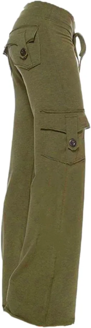 Womens Cargo Pants High Waisted Wide Leg Trousers Elastic Waist Stretch Drawstring Casual Cargo Pants with Pockets