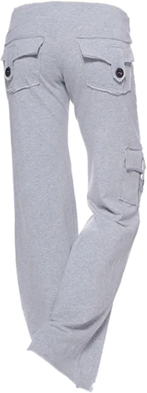 Womens Cargo Pants High Waisted Wide Leg Trousers Elastic Waist Stretch Drawstring Casual Cargo Pants with Pockets