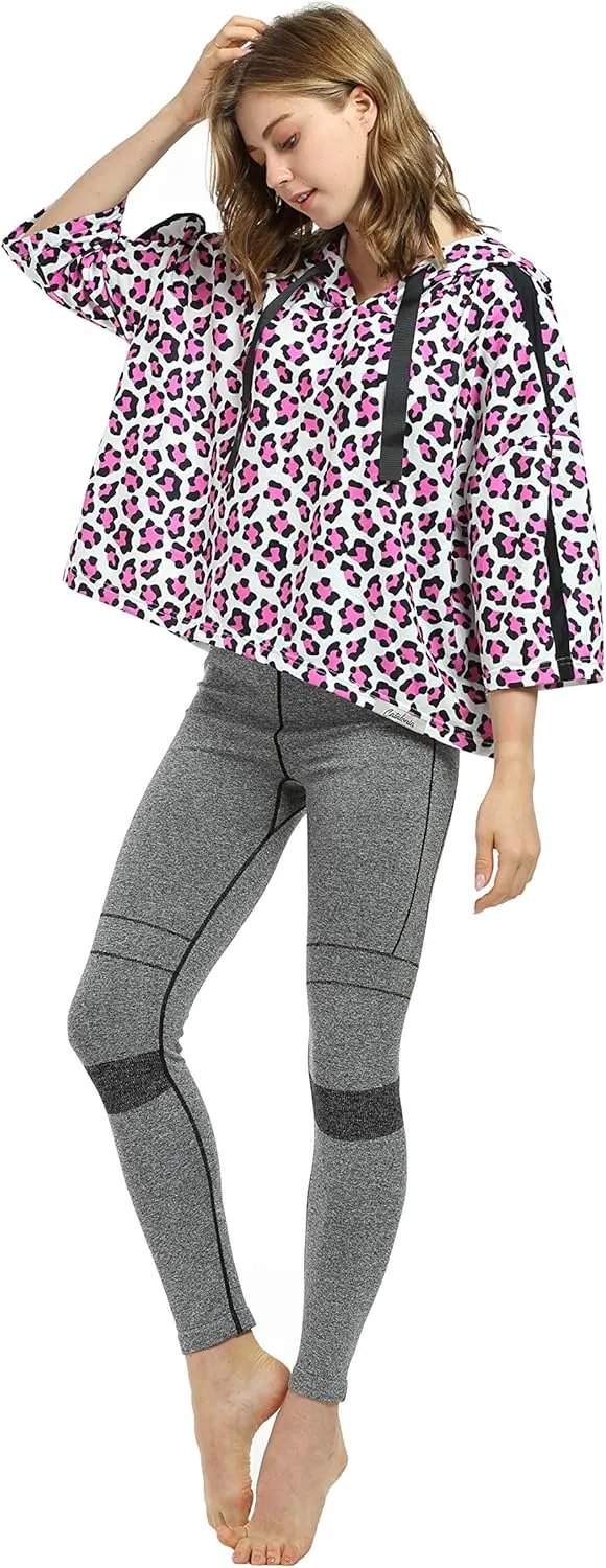 Women’s Casual Cropped Hoodie, 3/4 Sleeve Loose Pullover Sweatshirt Crop Top