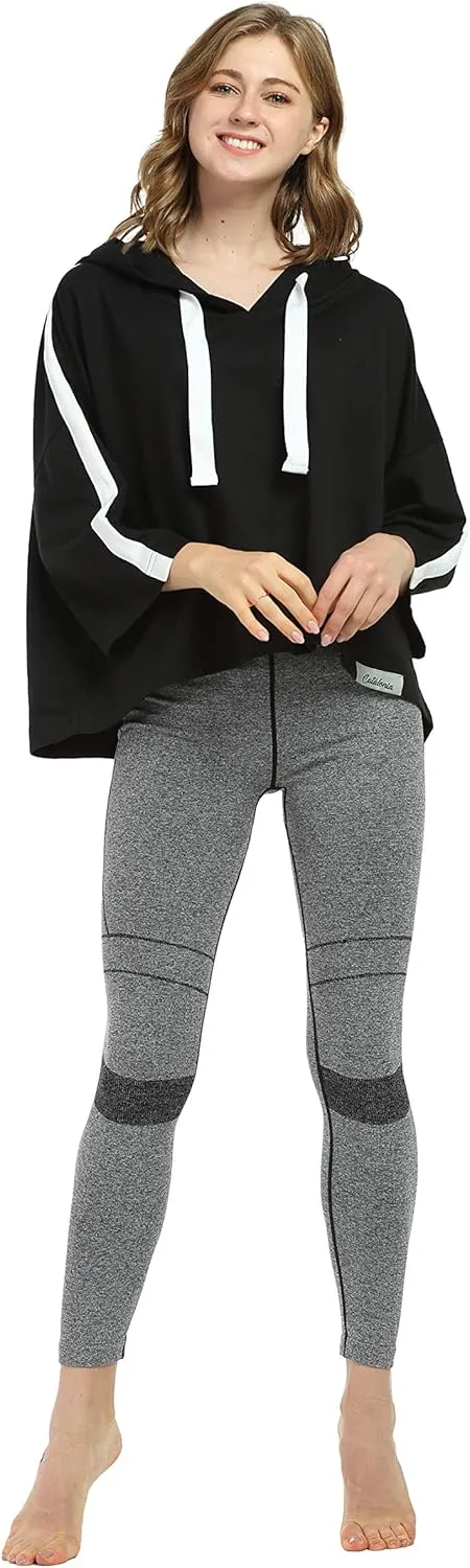 Women’s Casual Cropped Hoodie, 3/4 Sleeve Loose Pullover Sweatshirt Crop Top