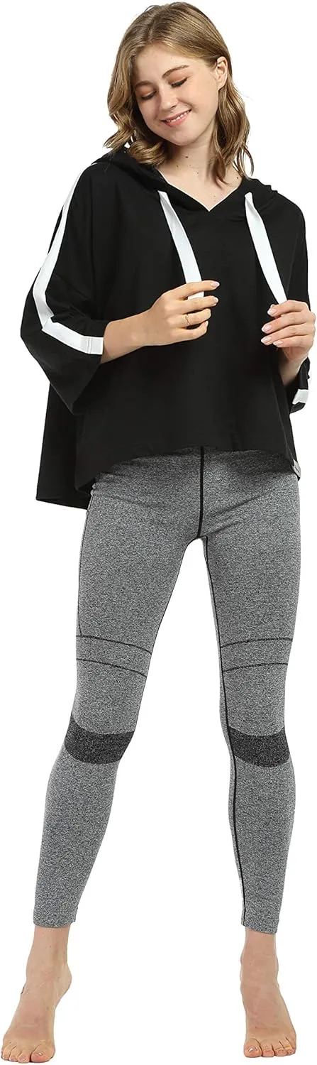 Women’s Casual Cropped Hoodie, 3/4 Sleeve Loose Pullover Sweatshirt Crop Top