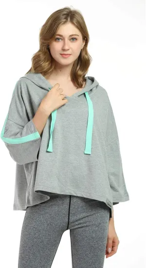 Women’s Casual Cropped Hoodie, 3/4 Sleeve Loose Pullover Sweatshirt Crop Top