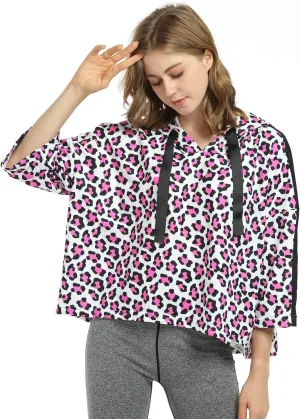 Women’s Casual Cropped Hoodie, 3/4 Sleeve Loose Pullover Sweatshirt Crop Top