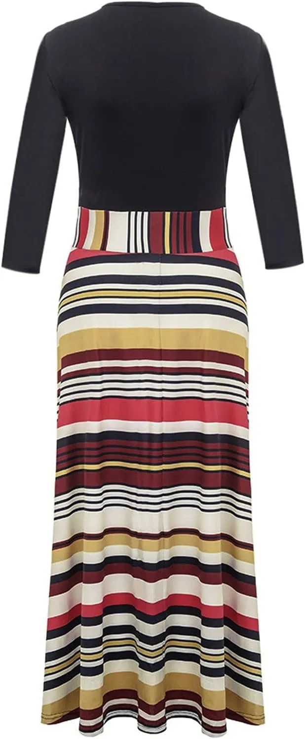 Women's Casual Dresses Floral Print Crewneck Maxi Dresses Long Sleeve Fall Dress