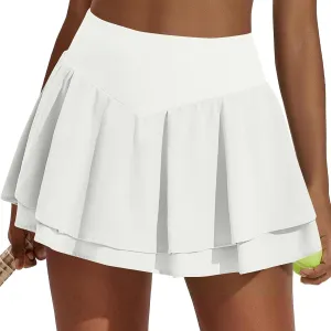 Women's Casual Mini Stretch Waist Solid Flared Plain Pleated Skater Skirt 2025, XS-2XL