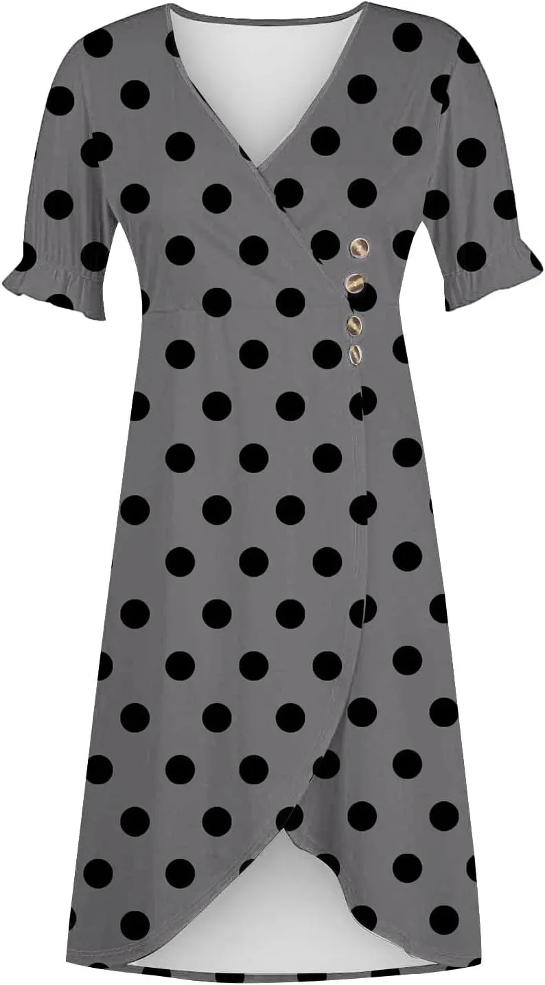Women's Casual Summer Ruffle Short Sleeve T Shirts Maxi Dress 2025 Spring V Neck Flowy Tiered Boho Beach Dresses