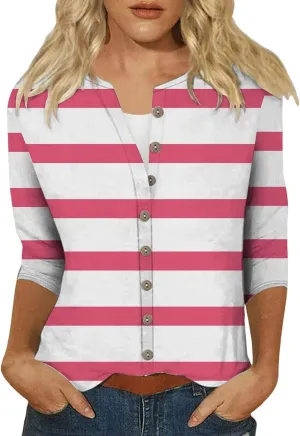 Women's Casual V-Neck 3/4 Sleeve Button Down Floral Print Blouse Top for Spring and Summer Fashion Outfit 2025 Fashion