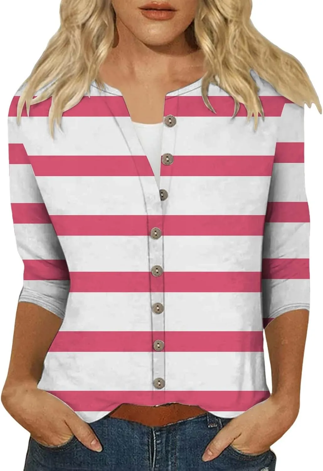 Women's Casual V-Neck 3/4 Sleeve Button Down Floral Print Blouse Top for Spring and Summer Fashion Outfit 2025 Fashion