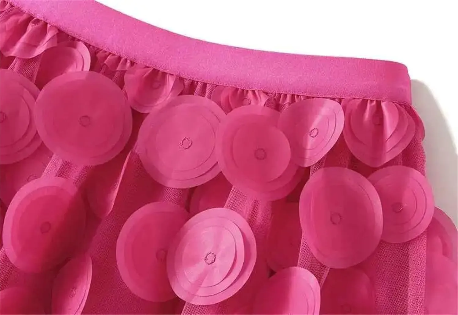 Women's Circular Applique Mesh Long Skirts Summer Korean High Waist A-Line Skirts