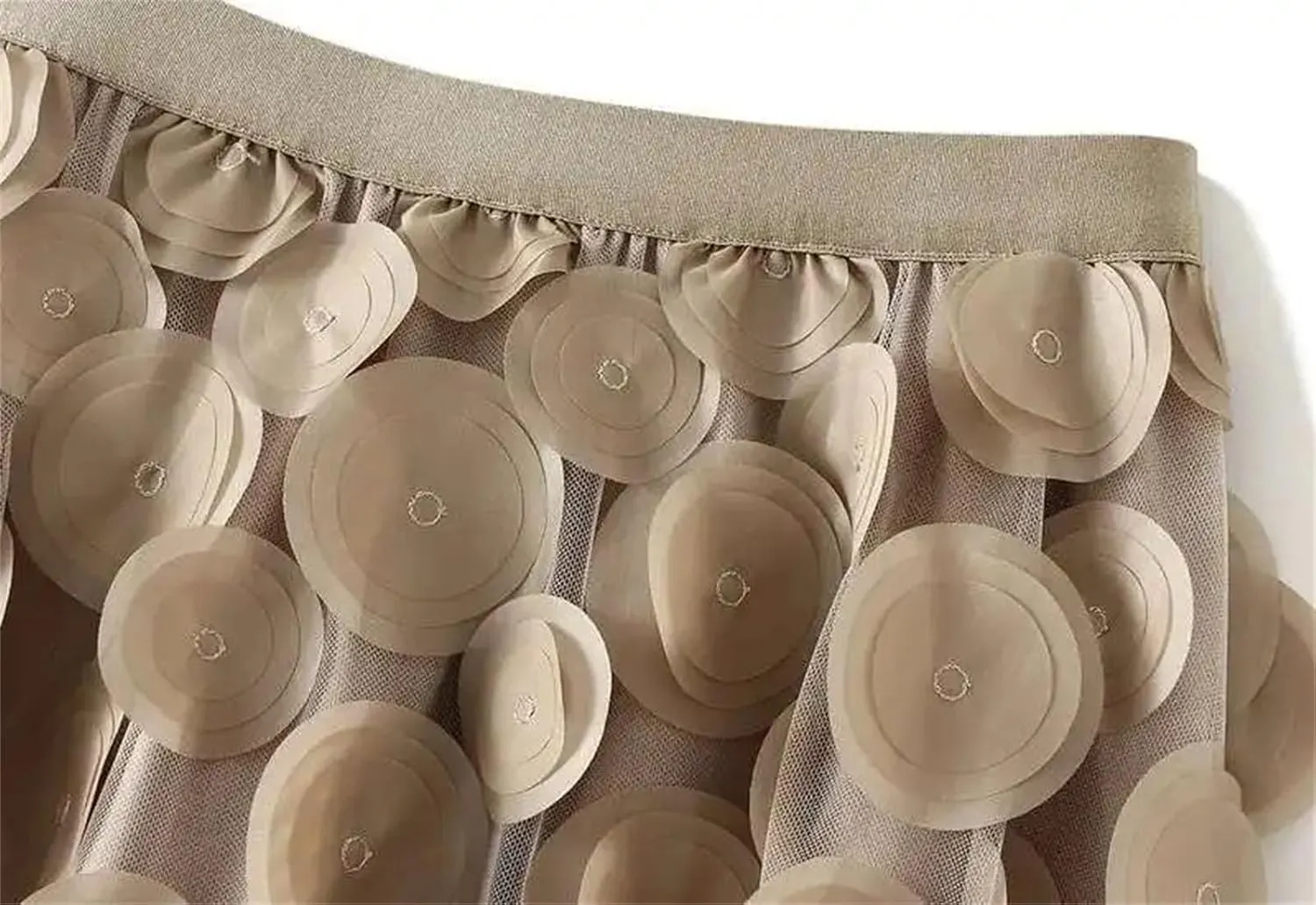 Women's Circular Applique Mesh Long Skirts Summer Korean High Waist A-Line Skirts