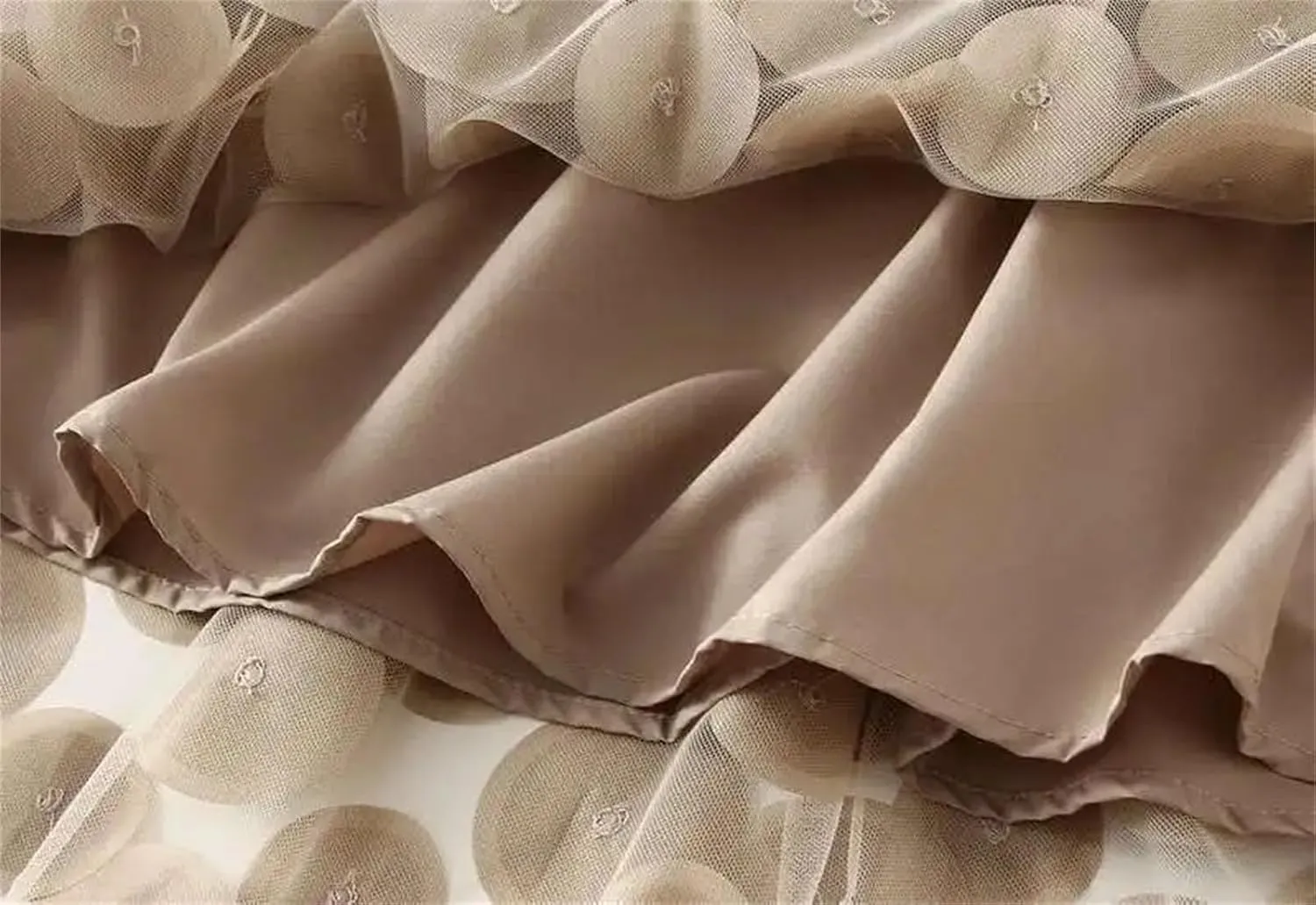 Women's Circular Applique Mesh Long Skirts Summer Korean High Waist A-Line Skirts