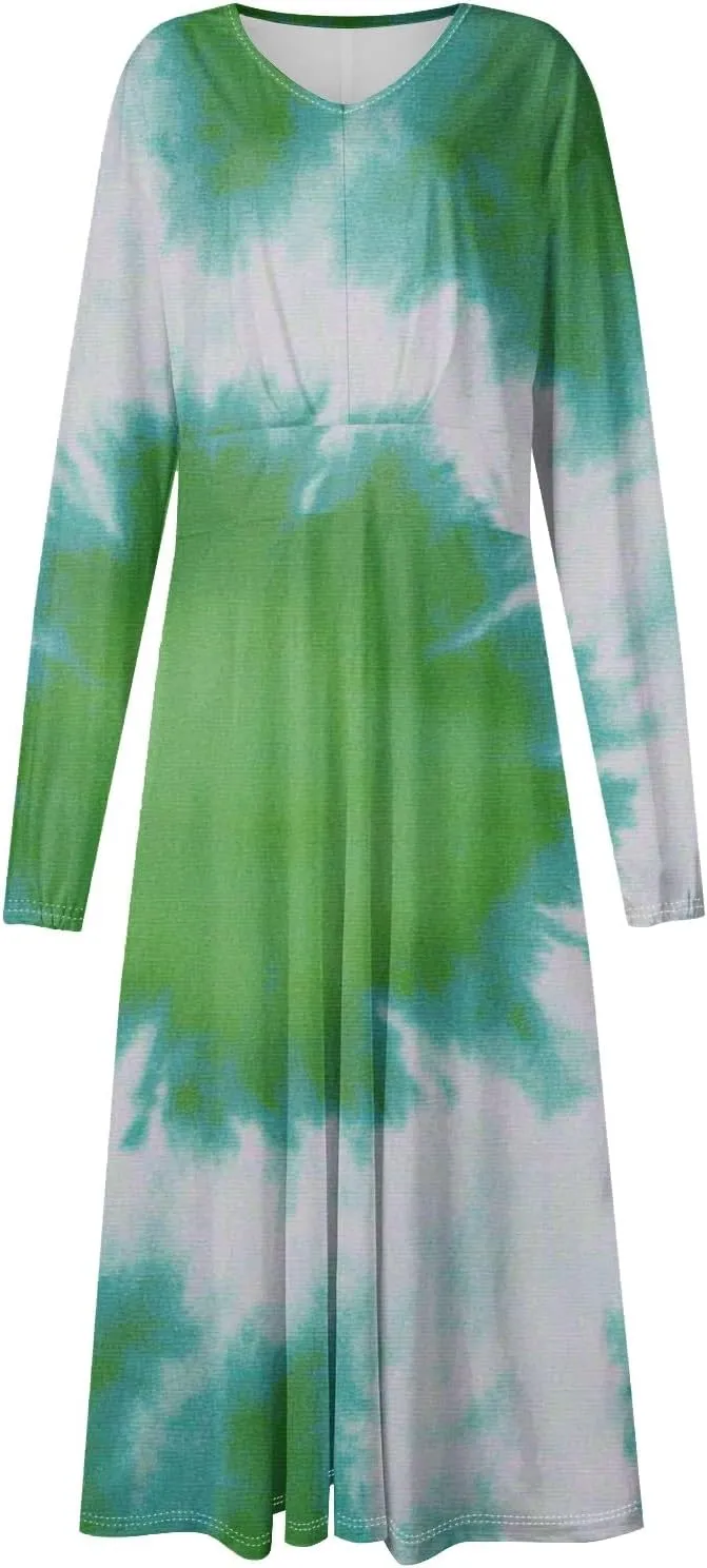 Womens Classy Gradient Long Sleeve Dresses Trendy Comfy V-Neck Spring Long Dress