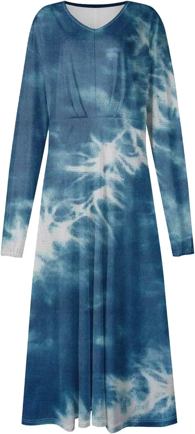 Womens Classy Gradient Long Sleeve Dresses Trendy Comfy V-Neck Spring Long Dress