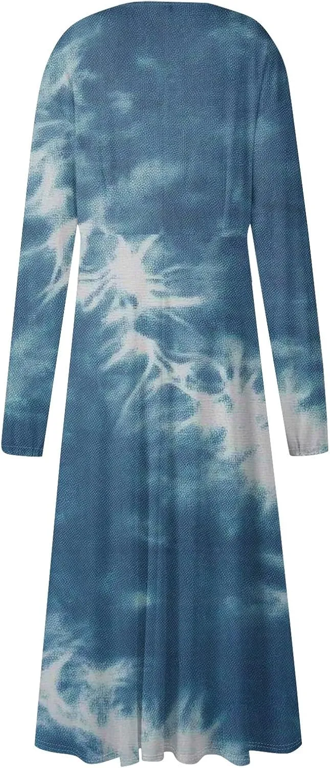Womens Classy Gradient Long Sleeve Dresses Trendy Comfy V-Neck Spring Long Dress