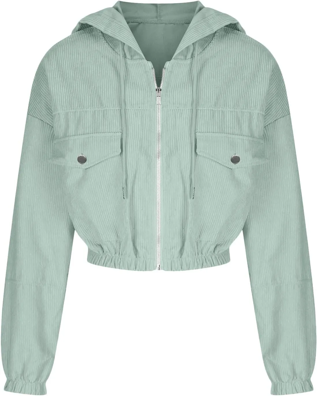 Women's Corduroy Jackets Cropped Hoodie Casual Workout Long Sleeve Crop Tops Zip Up Hoodies Sweatshirts w Pockets
