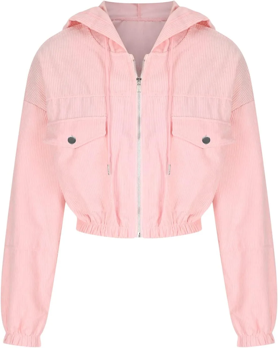 Women's Corduroy Jackets Cropped Hoodie Casual Workout Long Sleeve Crop Tops Zip Up Hoodies Sweatshirts w Pockets