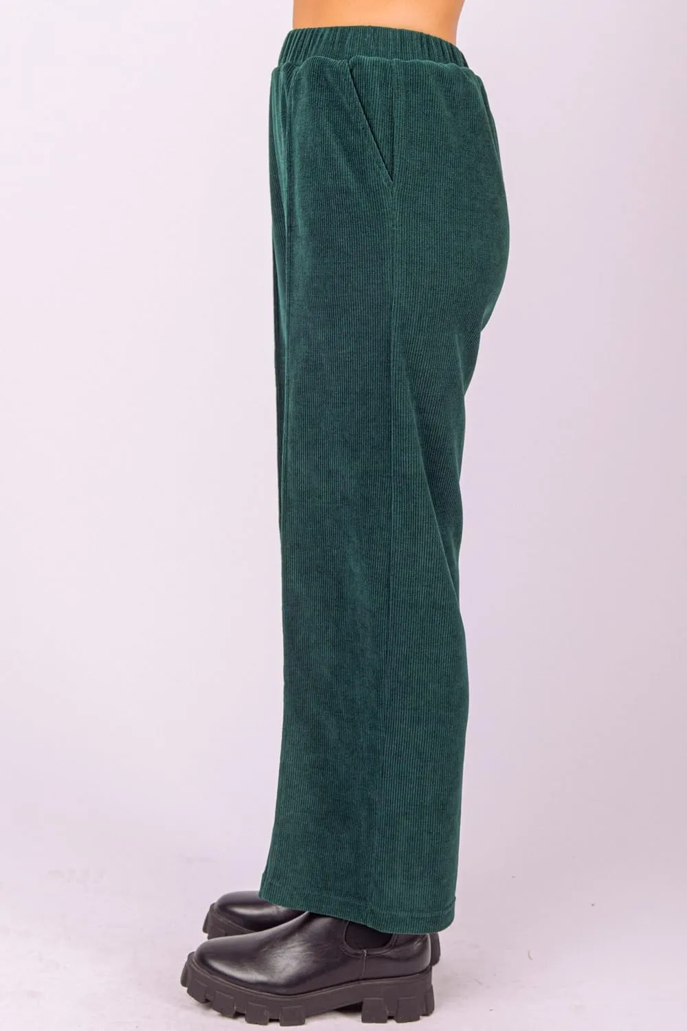 Women's Corduroy Wide-Leg Pants – High-Waisted Pintuck Straight-Leg Trousers with Elastic Waist & Side Pockets