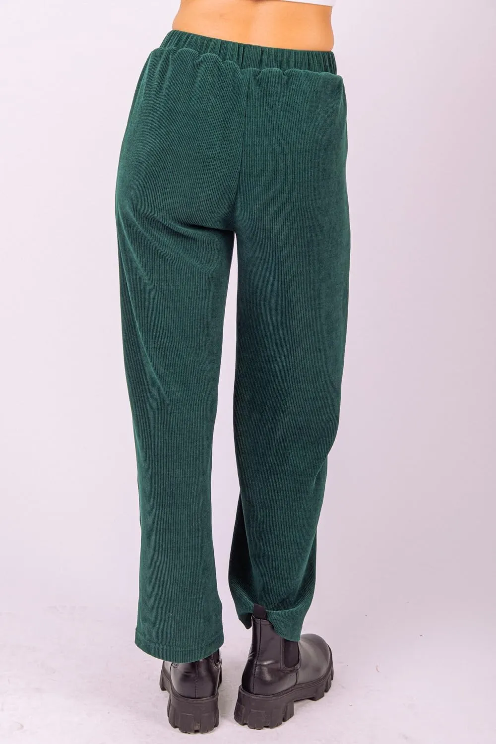 Women's Corduroy Wide-Leg Pants – High-Waisted Pintuck Straight-Leg Trousers with Elastic Waist & Side Pockets