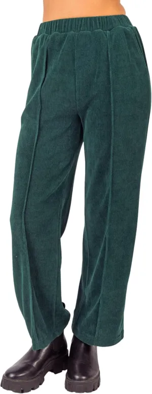 Women's Corduroy Wide-Leg Pants – High-Waisted Pintuck Straight-Leg Trousers with Elastic Waist & Side Pockets