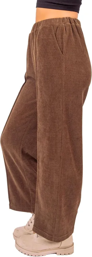 Women's Corduroy Wide-Leg Pants – High-Waisted Pintuck Straight-Leg Trousers with Elastic Waist & Side Pockets