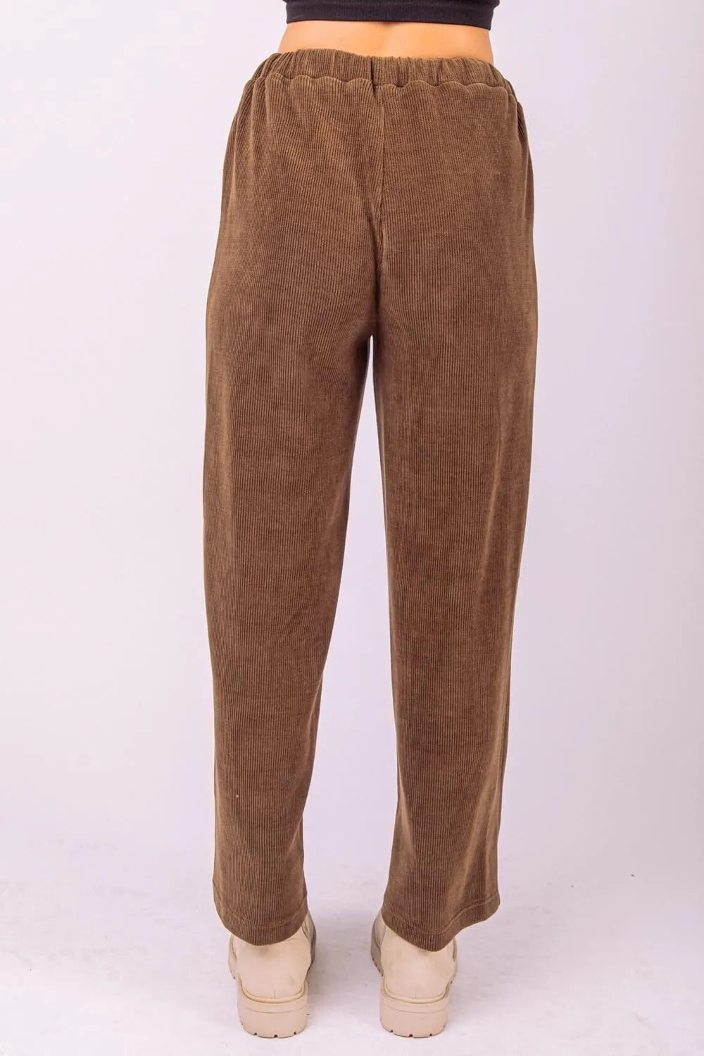 Women's Corduroy Wide-Leg Pants – High-Waisted Pintuck Straight-Leg Trousers with Elastic Waist & Side Pockets