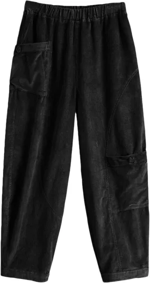 Women's Corduroy Wide Leg Pants with Unique Pockets Bloomers Trousers