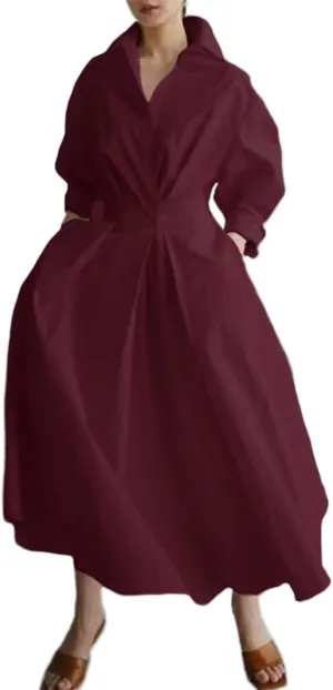 Womens Cotton Button Down Maxi Tshirt Dress Ladies Collared Lapel Long Sleeve Dresses