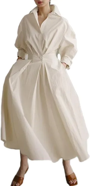 Womens Cotton Button Down Maxi Tshirt Dress Ladies Collared Lapel Long Sleeve Dresses