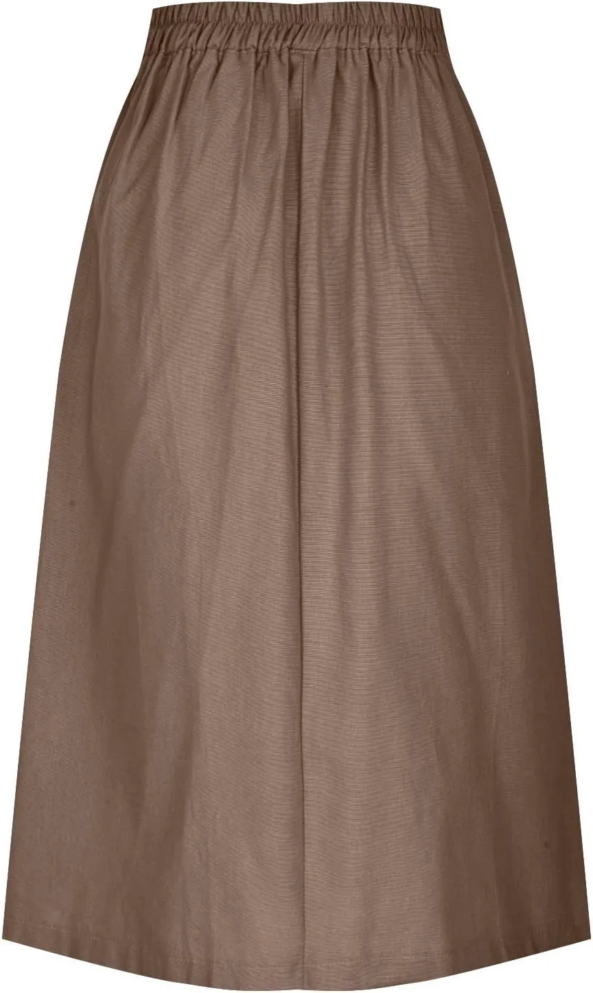 Womens Cotton Linen Skirts Elastic High Waist Front Button Swing A Line Midi Skirt Casual Summer Soft Beach Skorts