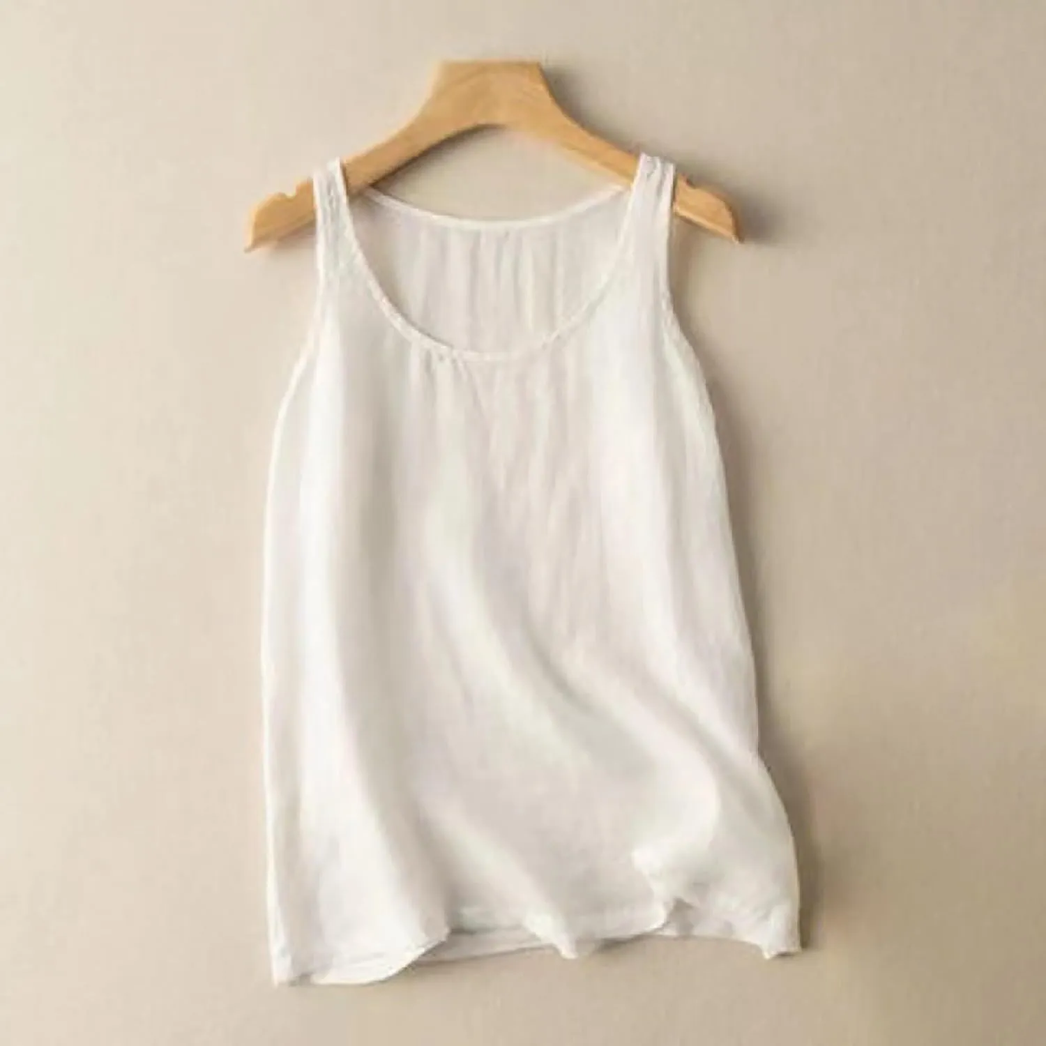 Womens Cotton Linen Sleeveless Camisole Tank Tops Basic Shirts Summer Casual Crewneck Blouses Loose T-Shirts Cami Top