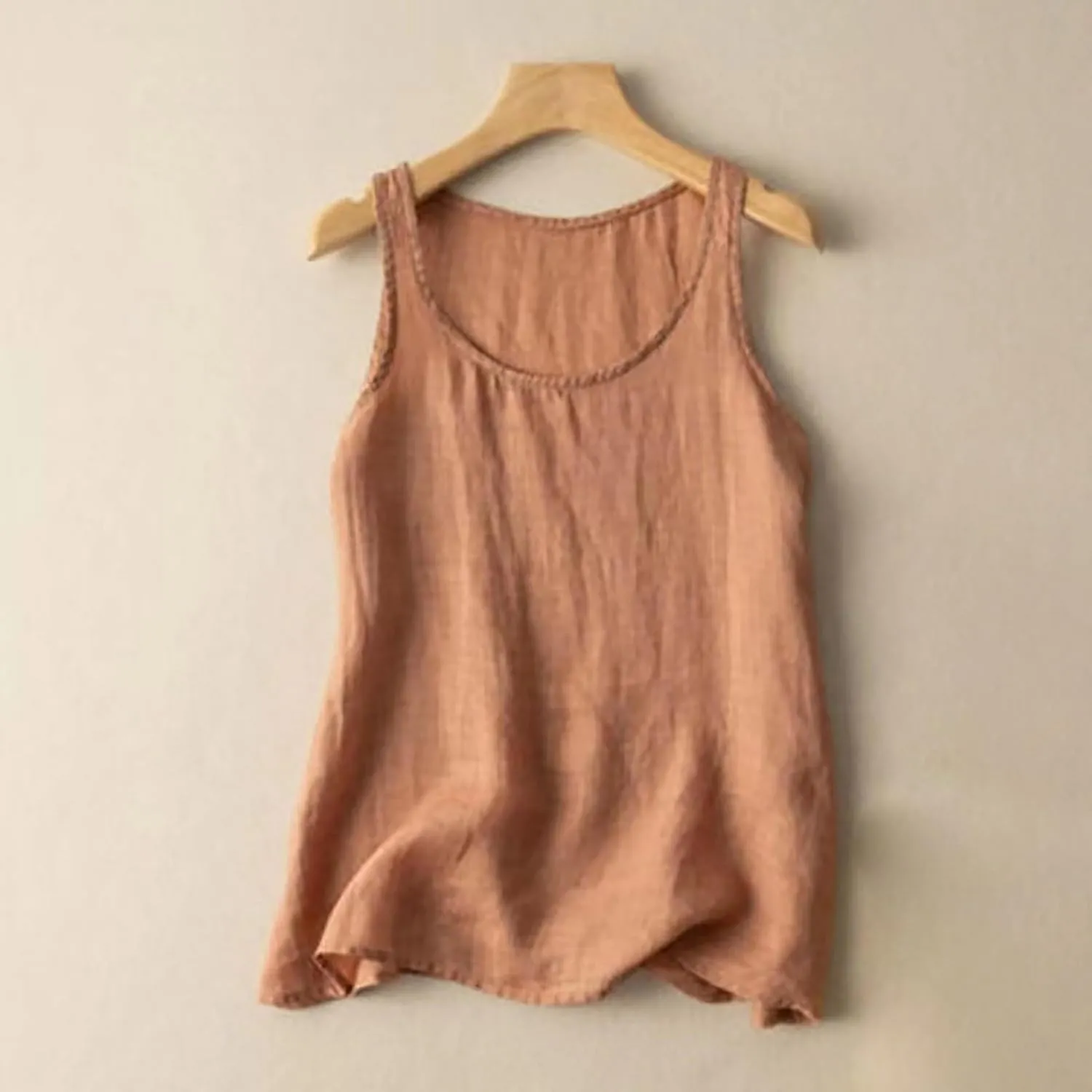 Womens Cotton Linen Sleeveless Camisole Tank Tops Basic Shirts Summer Casual Crewneck Blouses Loose T-Shirts Cami Top