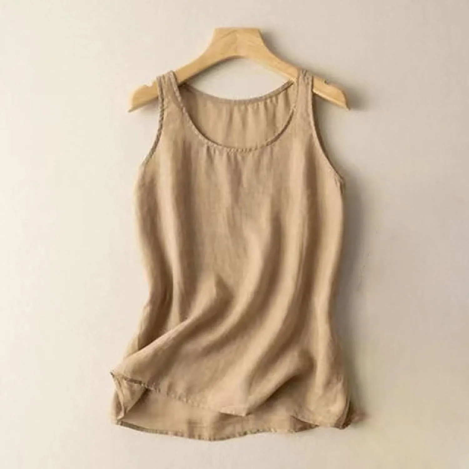 Womens Cotton Linen Sleeveless Camisole Tank Tops Basic Shirts Summer Casual Crewneck Blouses Loose T-Shirts Cami Top