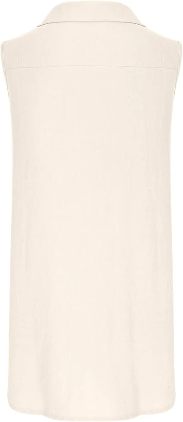 Womens Cotton Linen Sundress Summer Casual Short Sleeve Dresses Fashion Solid Color Loose V-Neck Pleated Dress