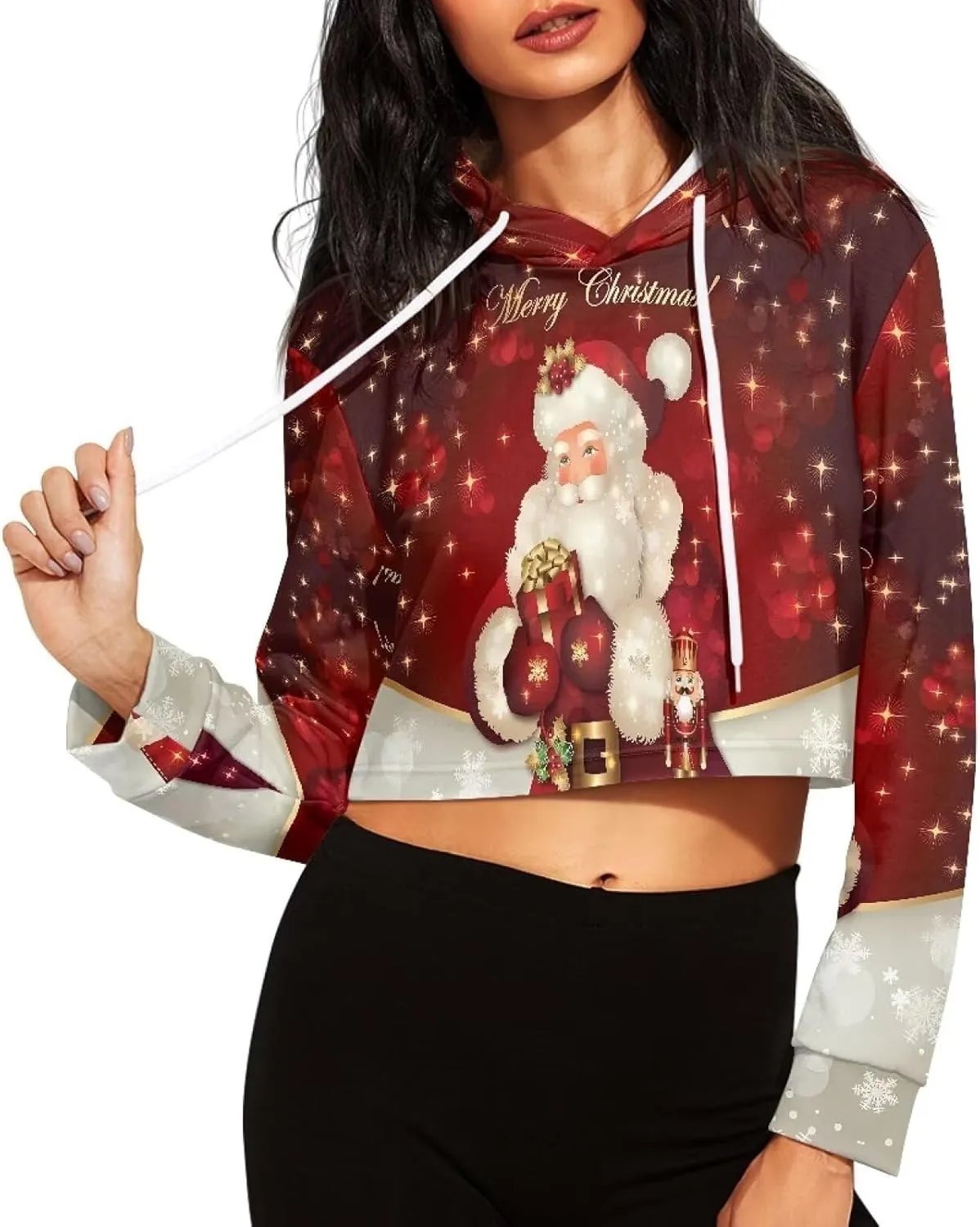 Women's Cropped Hoodies Long Sleeves Fleece Crop Top Sweatshirt with Hooded