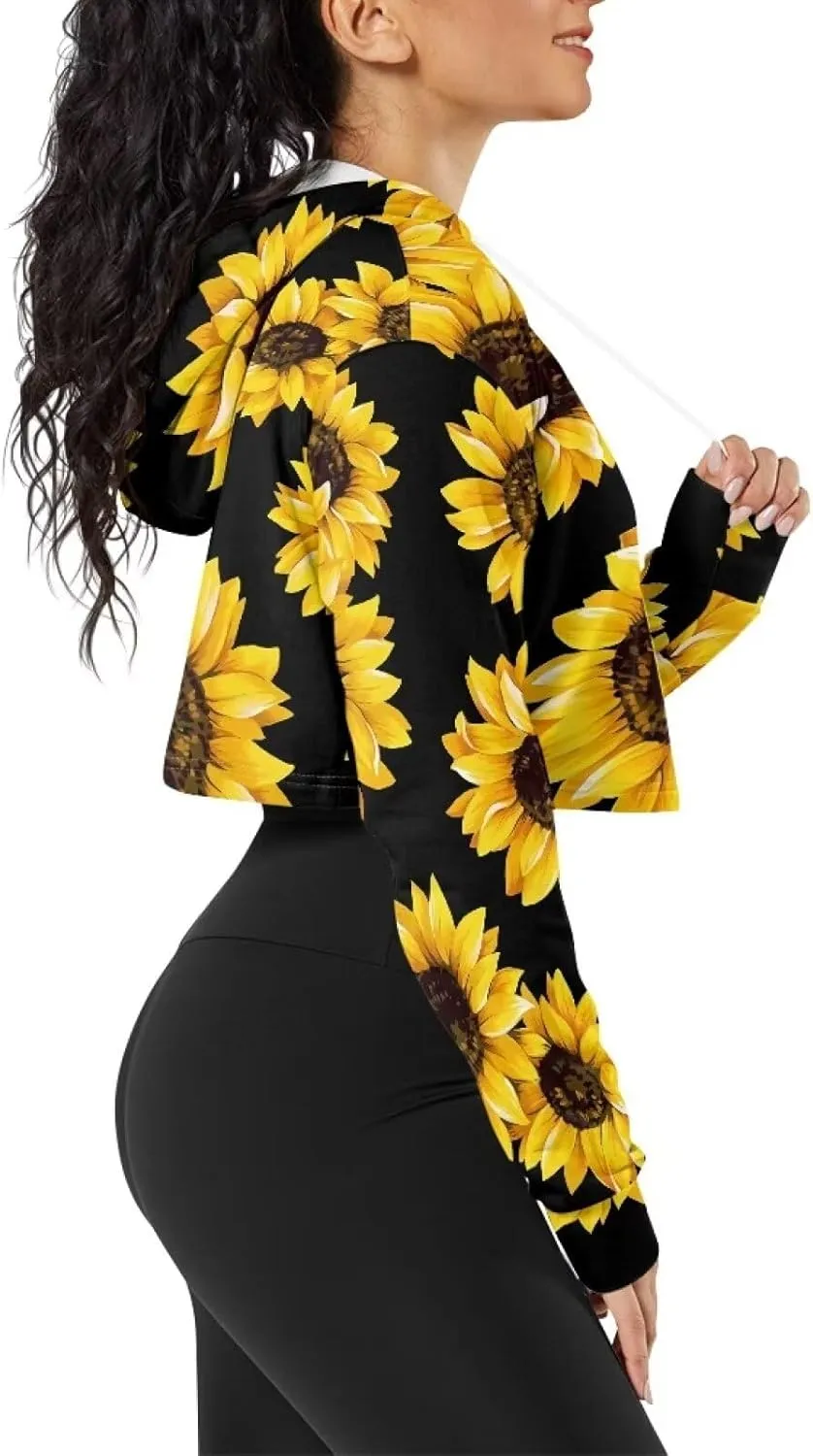 Women's Cropped Hoodies Long Sleeves Fleece Crop Top Sweatshirt with Hooded