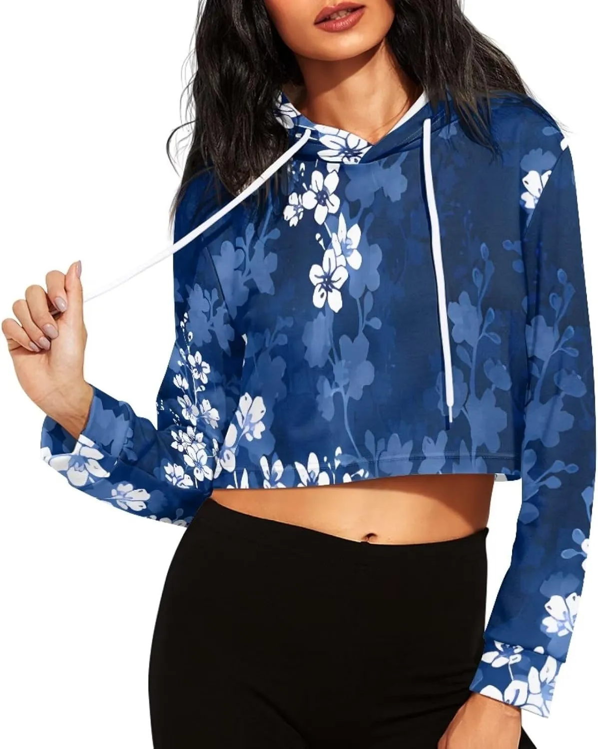 Women's Cropped Hoodies Long Sleeves Fleece Crop Top Sweatshirt with Hooded