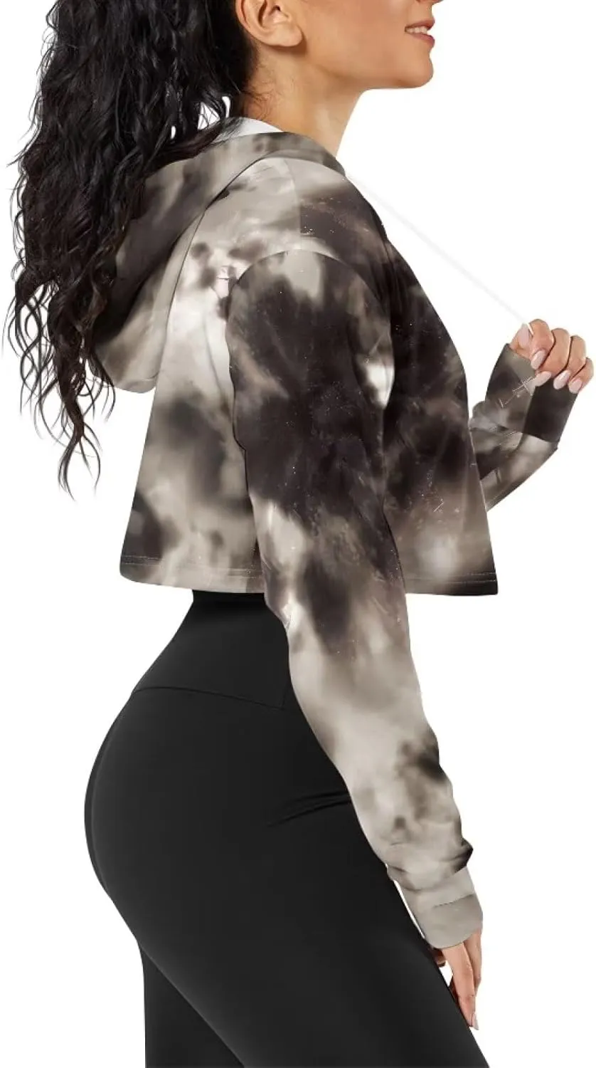 Women's Cropped Hoodies Long Sleeves Fleece Crop Top Sweatshirt with Hooded