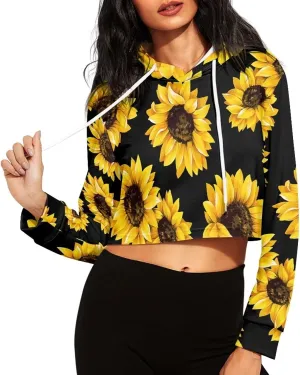 Women's Cropped Hoodies Long Sleeves Fleece Crop Top Sweatshirt with Hooded
