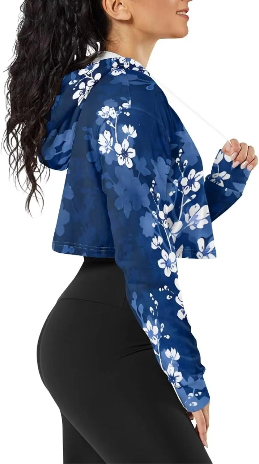 Women's Cropped Hoodies Long Sleeves Fleece Crop Top Sweatshirt with Hooded
