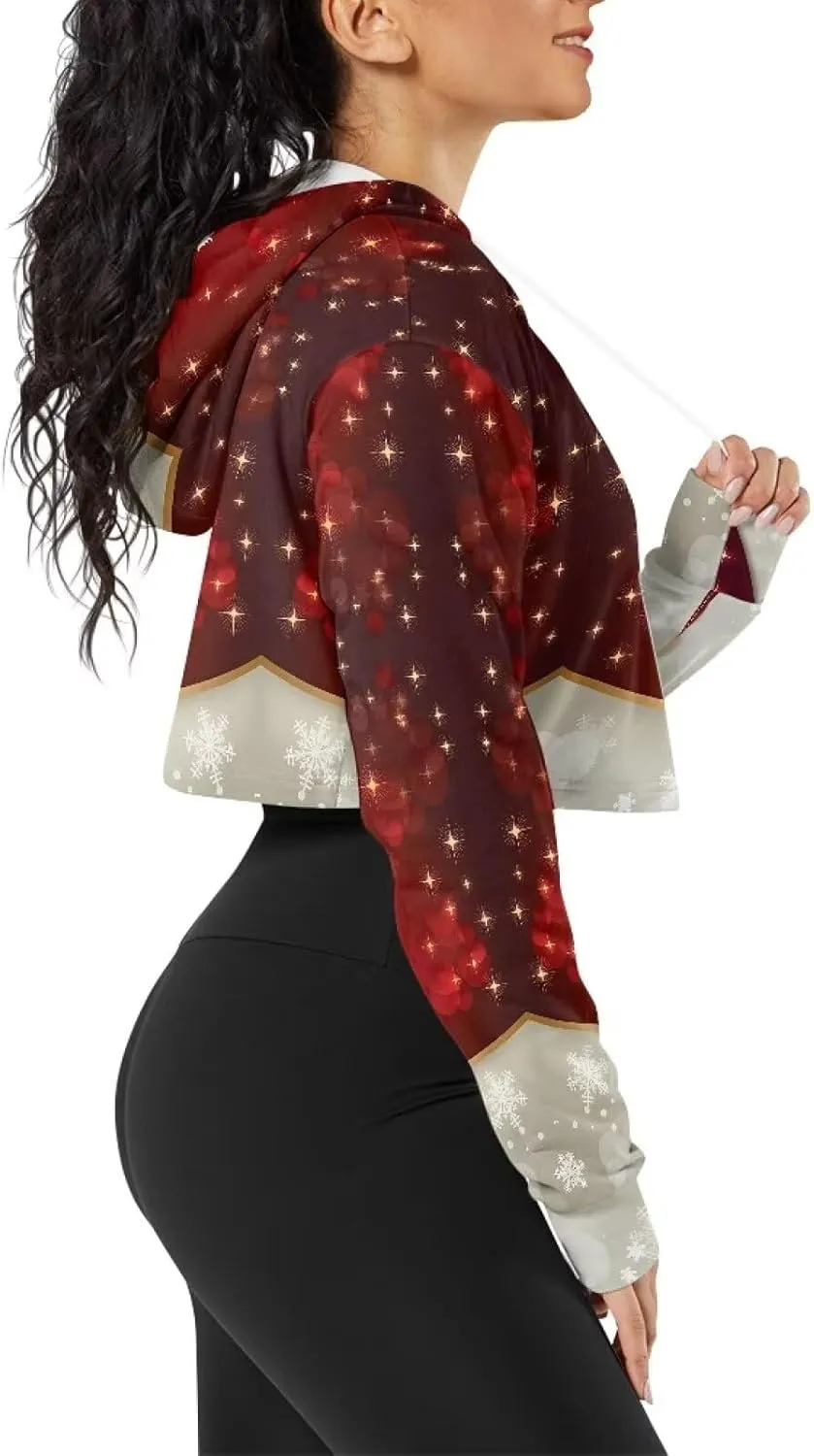 Women's Cropped Hoodies Long Sleeves Fleece Crop Top Sweatshirt with Hooded